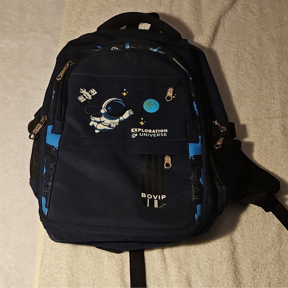 BOVIP Astronaut Space Kids Backpack Blue Medium Polyester Adjustable Strap